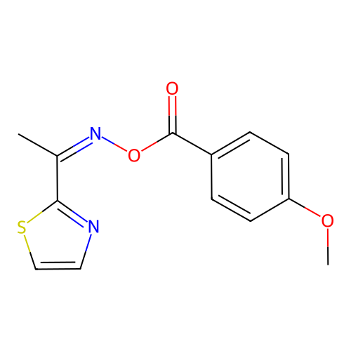 4-Methoxybenzoic acid [1-(2-thiazolyl)ethylideneamino] ester structure