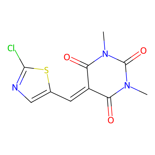 5-[(2-chloro-1,3-thiazol-5-yl)methylene]-1,3-dimethyl-2,4,6(1H,3H,5H)-pyrimidinetrione structure
