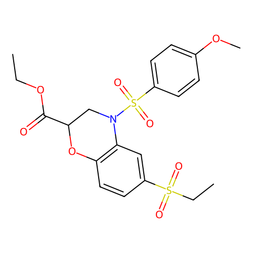 ethyl 6-(ethylsulfonyl)-4-[(4-methoxyphenyl)sulfonyl]-3,4-dihydro-2H-1,4-benzoxazine-2-carboxylate structure