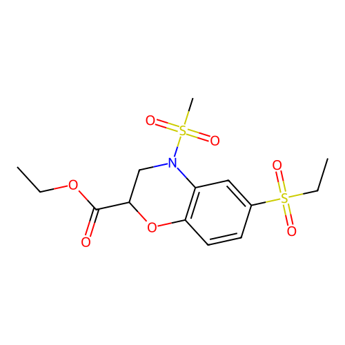 ethyl 6-(ethylsulfonyl)-4-(methylsulfonyl)-3,4-dihydro-2H-1,4-benzoxazine-2-carboxylate structure