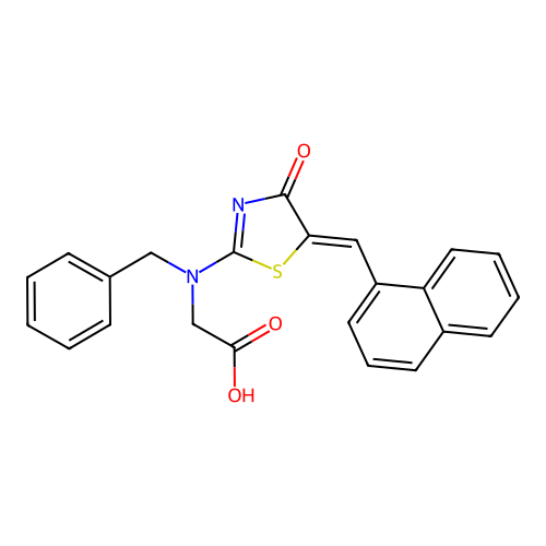 2-[benzyl-[5-(naphthalen-1-ylmethylidene)-4-oxo-1,3-thiazol-2-yl]amino]acetic Acid structure