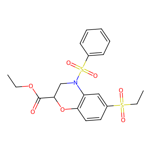 ethyl 6-(ethylsulfonyl)-4-(phenylsulfonyl)-3,4-dihydro-2H-1,4-benzoxazine-2-carboxylate structure