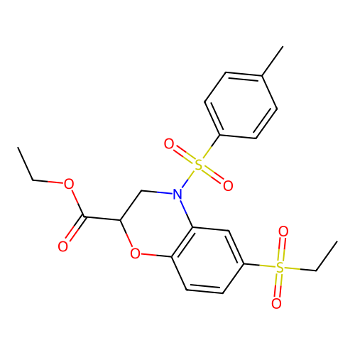 ethyl 6-(ethylsulfonyl)-4-[(4-methylphenyl)sulfonyl]-3,4-dihydro-2H-1,4-benzoxazine-2-carboxylate structure