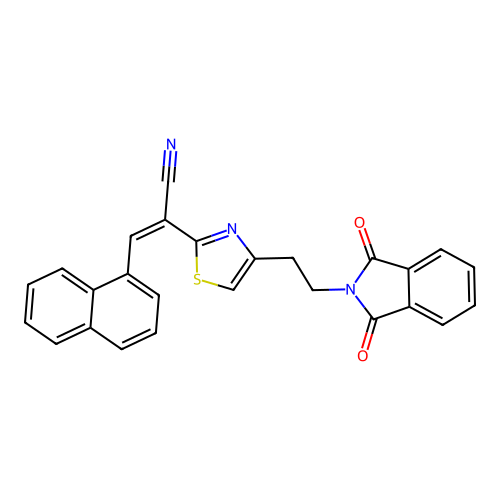 (E)-2-{4-[2-(1,3-dioxo-1,3-dihydro-2H-isoindol-2-yl)ethyl]-1,3-thiazol-2-yl}-3-(1-naphthyl)-2-propenenitrile structure