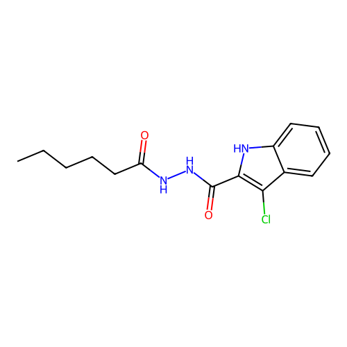 3-chloro-N'-hexanoyl-1H-indole-2-carbohydrazide structure