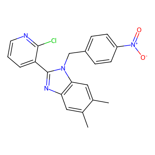 2-(2-chloro-3-pyridinyl)-5,6-dimethyl-1-(4-nitrobenzyl)-1H-1,3-benzimidazole structure
