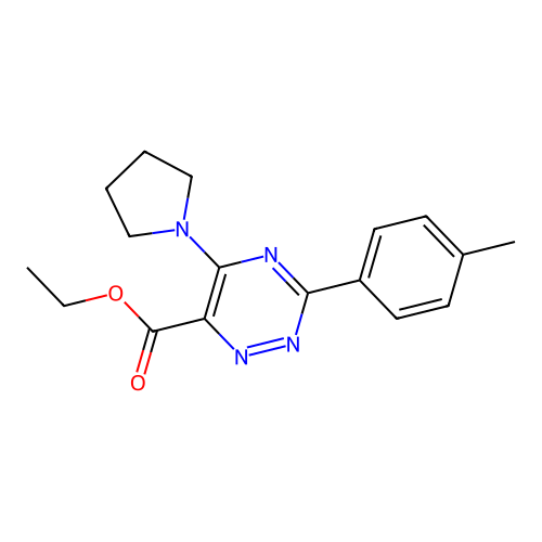 Ethyl 3-(4-methylphenyl)-5-(1-pyrrolidinyl)-1,2,4-triazine-6-carboxylate structure