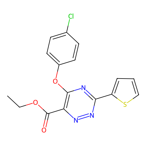 Ethyl 5-(4-chlorophenoxy)-3-(2-thienyl)-1,2,4-triazine-6-carboxylate structure