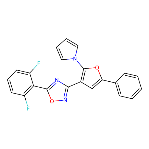 5-(2,6-difluorophenyl)-3-[5-phenyl-2-(1H-pyrrol-1-yl)-3-furyl]-1,2,4-oxadiazole structure
