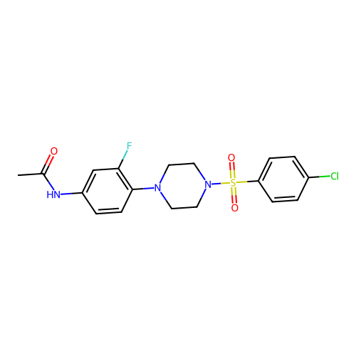 N-(4-{4-[(4-chlorophenyl)sulfonyl]piperazino}-3-fluorophenyl)acetamide structure