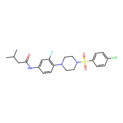 N-(4-{4-[(4-chlorophenyl)sulfonyl]piperazino}-3-fluorophenyl)-3-methylbutanamide structure
