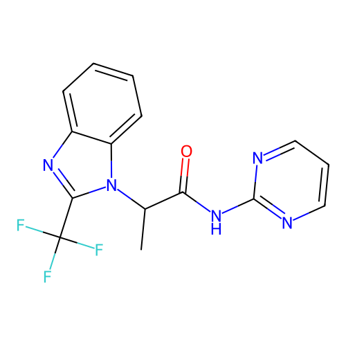 N-(2-pyrimidinyl)-2-[2-(trifluoromethyl)-1H-1,3-benzimidazol-1-yl]propanamide structure