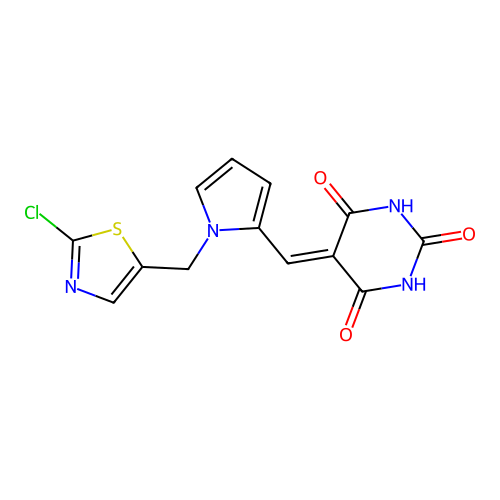 5-({1-[(2-chloro-1,3-thiazol-5-yl)methyl]-1H-pyrrol-2-yl}methylene)-2,4,6(1H,3H,5H)-pyrimidinetrione structure