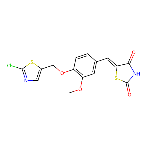 (5Z)-5-({4-[(2-chloro-1,3-thiazol-5-yl)methoxy]-3-methoxyphenyl}methylidene)-1,3-thiazolidine-2,4-dione structure