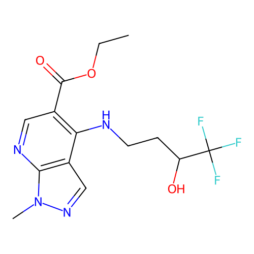 ethyl 1-methyl-4-[(4,4,4-trifluoro-3-hydroxybutyl)amino]-1H-pyrazolo[3,4-b]pyridine-5-carboxylate structure