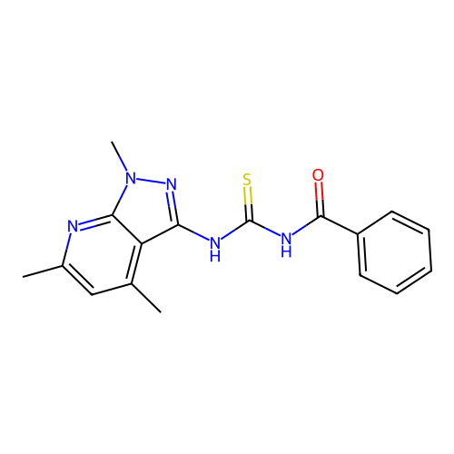 N-benzoyl-N'-(1,4,6-trimethyl-1H-pyrazolo[3,4-b]pyridin-3-yl)thiourea structure