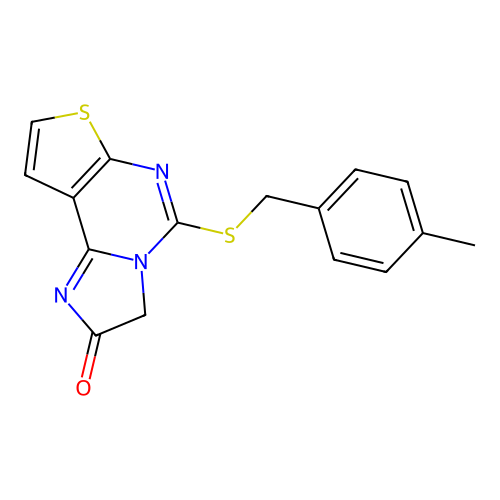 5-[(4-methylbenzyl)sulfanyl]imidazo[1,2-c]thieno[3,2-e]pyrimidin-2(3H)-one structure
