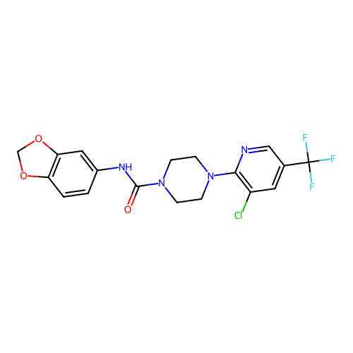 N-(1,3-benzodioxol-5-yl)-4-[3-chloro-5-(trifluoromethyl)-2-pyridinyl]tetrahydro-1(2H)-pyrazinecarboxamide structure