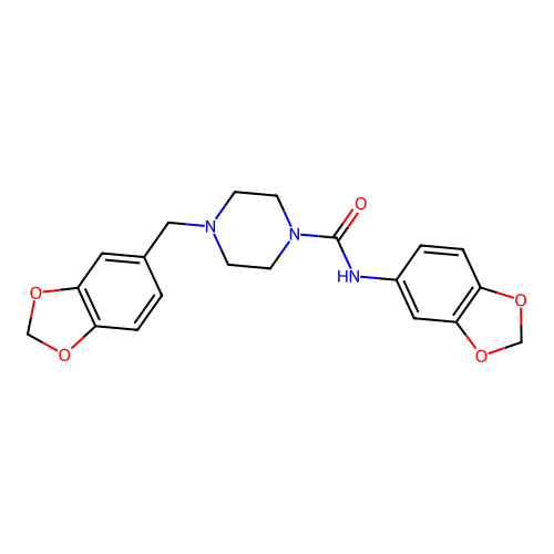N-(1,3-benzodioxol-5-yl)-4-(1,3-benzodioxol-5-ylmethyl)tetrahydro-1(2H)-pyrazinecarboxamide structure