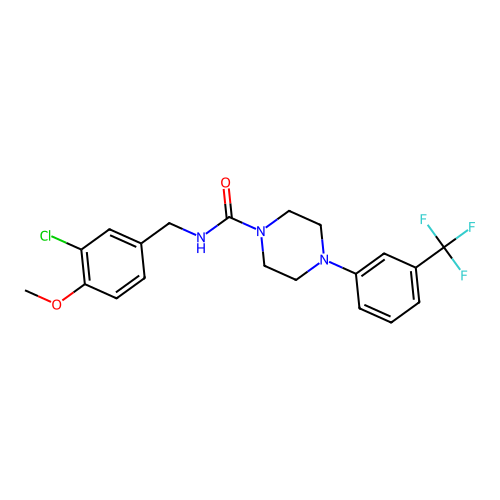 N-[(3-chloro-4-methoxyphenyl)methyl]-4-[3-(trifluoromethyl)phenyl]piperazine-1-carboxamide structure