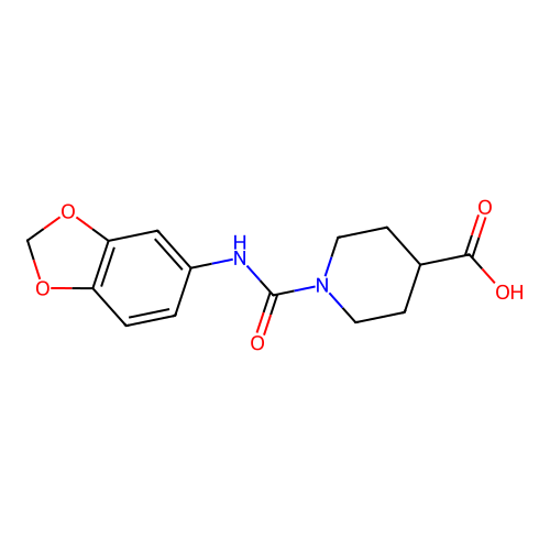 1-[(1,3-Benzodioxol-5-ylamino)carbonyl]-4-piperidinecarboxylic acid structure