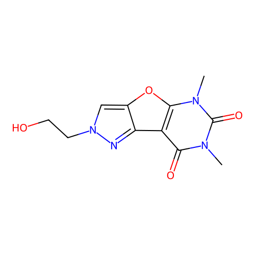 2-(2-hydroxyethyl)-5,7-dimethyl-2H-pyrazolo[3',4':4,5]furo[2,3-d]pyrimidine-6,8(5H,7H)-dione structure