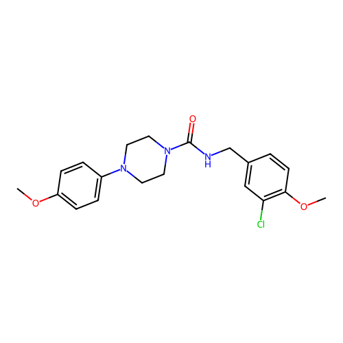 N-(3-chloro-4-methoxybenzyl)-4-(4-methoxyphenyl)tetrahydro-1(2H)-pyrazinecarboxamide structure