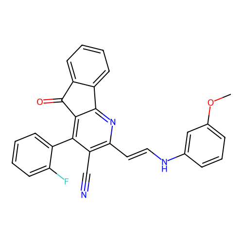 4-(2-fluorophenyl)-2-[(E)-2-(3-methoxyanilino)ethenyl]-5-oxo-5H-indeno[1,2-b]pyridine-3-carbonitrile structure