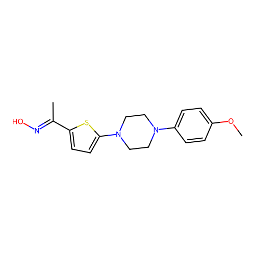 1-{5-[4-(4-methoxyphenyl)piperazino]-2-thienyl}-1-ethanone oxime structure