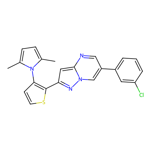 6-(3-chlorophenyl)-2-[3-(2,5-dimethyl-1H-pyrrol-1-yl)-2-thienyl]pyrazolo[1,5-a]pyrimidine structure