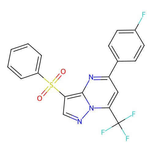 3-(benzenesulfonyl)-5-(4-fluorophenyl)-7-(trifluoromethyl)pyrazolo[1,5-a]pyrimidine structure