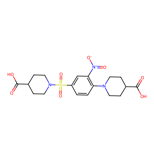1-{4-[(4-Carboxypiperidino)sulfonyl]-2-nitrophenyl}-4-piperidinecarboxylic acid structure