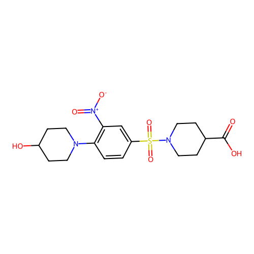 1-{[4-(4-Hydroxypiperidino)-3-nitrophenyl]sulfonyl}-4-piperidinecarboxylic acid structure