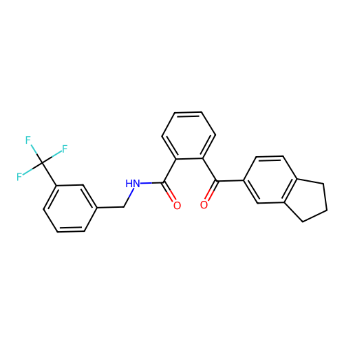 2-(2,3-dihydro-1H-indene-5-carbonyl)-N-{[3-(trifluoromethyl)phenyl]methyl}benzamide structure