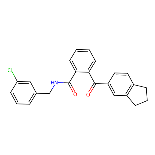 N-(3-chlorobenzyl)-2-(2,3-dihydro-1H-inden-5-ylcarbonyl)benzenecarboxamide structure