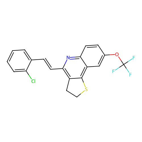 4-[(E)-2-(2-chlorophenyl)ethenyl]-8-(trifluoromethoxy)-2,3-dihydrothieno[3,2-c]quinoline structure
