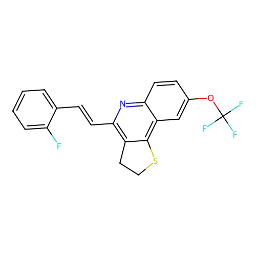 4-[(E)-2-(2-fluorophenyl)ethenyl]-8-(trifluoromethoxy)-2,3-dihydrothieno[3,2-c]quinoline structure