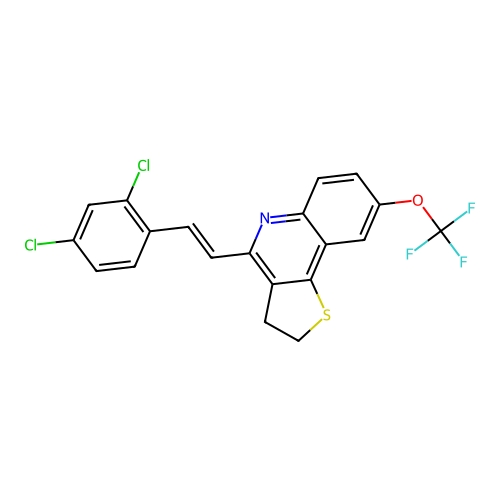 4-[2-(2,4-dichlorophenyl)ethenyl]-8-(trifluoromethoxy)-2,3-dihydrothieno[3,2-c]quinoline structure