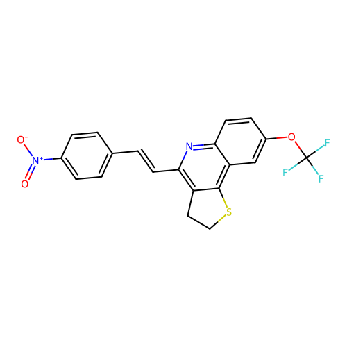 4-[(E)-2-(4-nitrophenyl)ethenyl]-8-(trifluoromethoxy)-2,3-dihydrothieno[3,2-c]quinoline structure