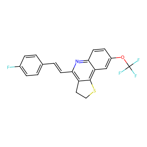 4-[(E)-2-(4-fluorophenyl)ethenyl]-8-(trifluoromethoxy)-2,3-dihydrothieno[3,2-c]quinoline structure