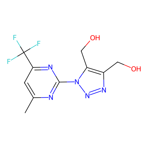 {5-(hydroxymethyl)-1-[4-methyl-6-(trifluoromethyl)-2-pyrimidinyl]-1H-1,2,3-triazol-4-yl}methanol structure