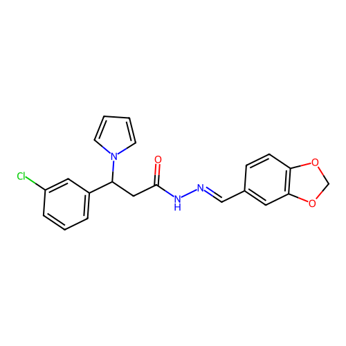 N'-[(E)-1,3-benzodioxol-5-ylmethylidene]-3-(3-chlorophenyl)-3-(1H-pyrrol-1-yl)propanohydrazide structure