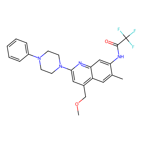 2,2,2-trifluoro-N-[4-(methoxymethyl)-6-methyl-2-(4-phenylpiperazin-1-yl)quinolin-7-yl]acetamide structure