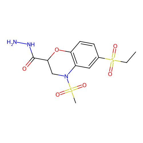6-(ethylsulfonyl)-4-(methylsulfonyl)-3,4-dihydro-2H-1,4-benzoxazine-2-carbohydrazide structure