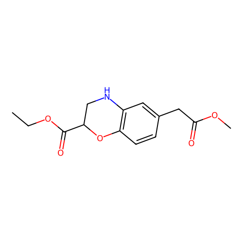 ethyl 6-(2-methoxy-2-oxoethyl)-3,4-dihydro-2H-1,4-benzoxazine-2-carboxylate structure