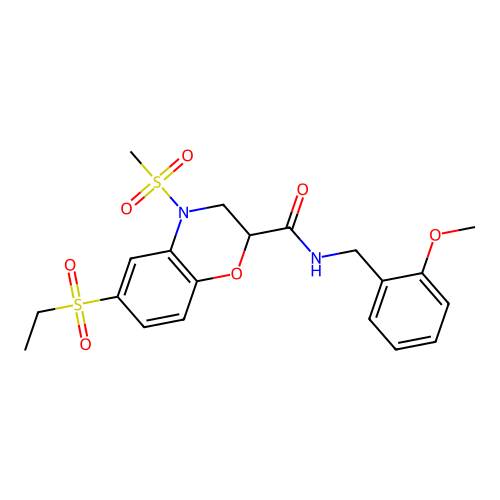 6-(ethylsulfonyl)-N-(2-methoxybenzyl)-4-(methylsulfonyl)-3,4-dihydro-2H-1,4-benzoxazine-2-carboxamide structure