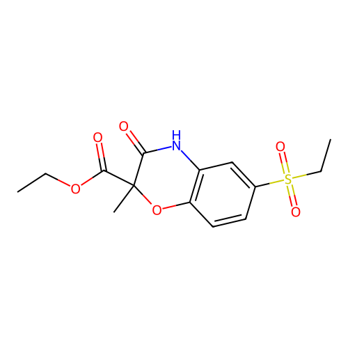 ethyl 6-(ethylsulfonyl)-2-methyl-3-oxo-3,4-dihydro-2H-1,4-benzoxazine-2-carboxylate structure