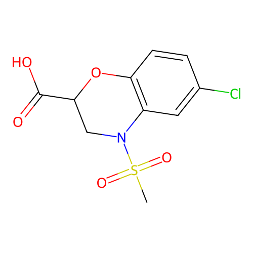 6-chloro-4-(methylsulfonyl)-3,4-dihydro-2H-1,4-benzoxazine-2-carboxylic acid structure
