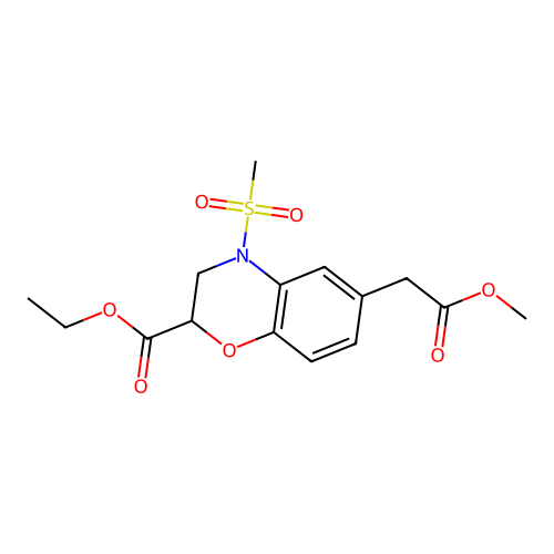 ethyl 6-(2-methoxy-2-oxoethyl)-4-(methylsulfonyl)-3,4-dihydro-2H-1,4-benzoxazine-2-carboxylate structure