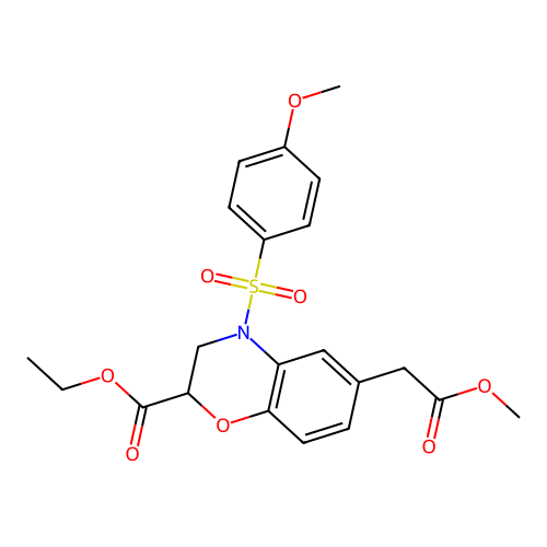 ethyl 6-(2-methoxy-2-oxoethyl)-4-[(4-methoxyphenyl)sulfonyl]-3,4-dihydro-2H-1,4-benzoxazine-2-carboxylate structure